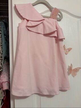 Bimbalo - Italy Girls Pink One-Shoulder Ruffle Dress with Beaded Strap